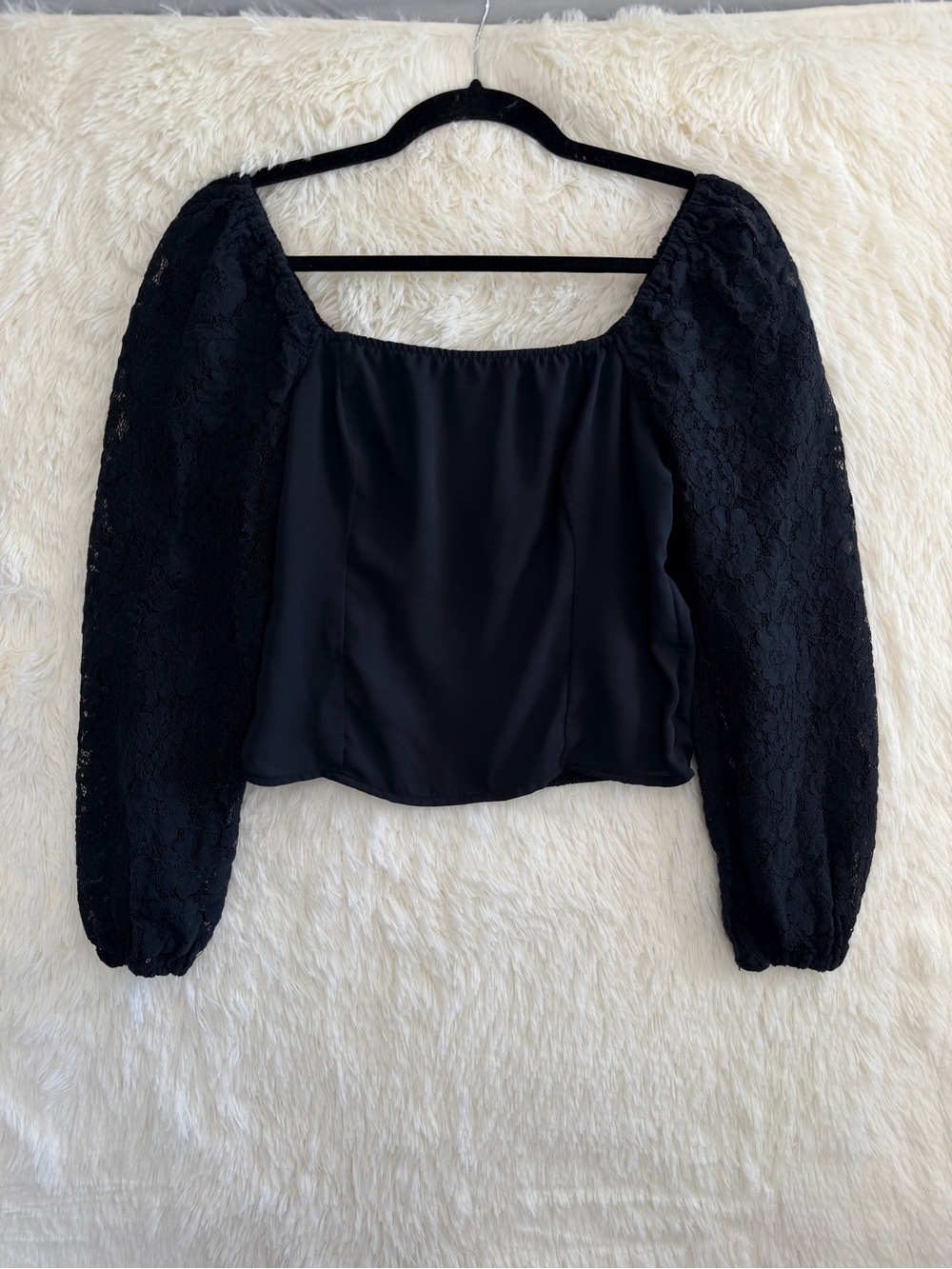 Abercrombie & Fitch Womens Whimsigoth Floral Lace Puff Sleeve Top Size M Black